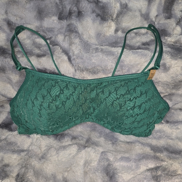 NWT Victoria Secret Pink Mesh Push-Up Bralette Logo Garnet Green Size MD - Picture 2 of 6